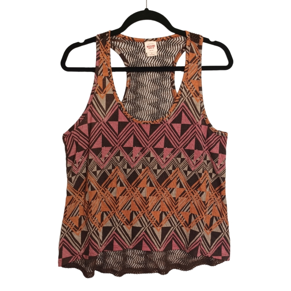 MOSSIMO SUPPLY CO Racerback Crochet Lace Sleeveless Brown Orange Print Top L